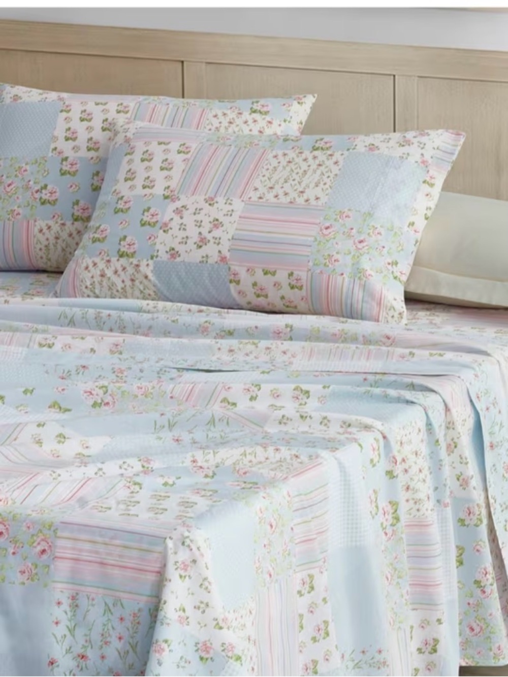 New 3pc Twin Shabby Chic Holly 3/4 Printed Floral Patchwork Cotton Sheet Set